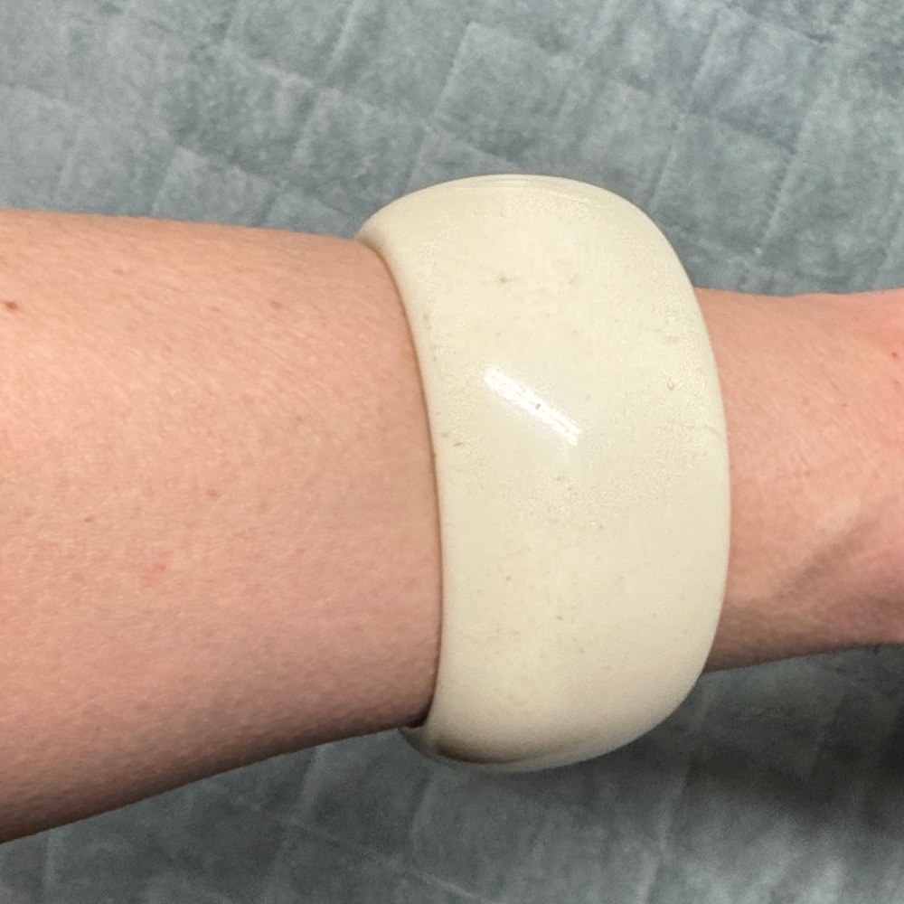 Vintage Plastic Bangle Bracelet, Cream, White, Big, Chunky, Retro, Boho